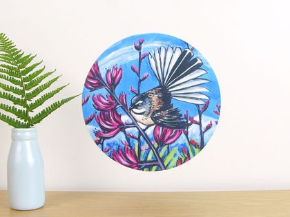 Fantail in Harakeke small dot wall decal by Ira Mitchell